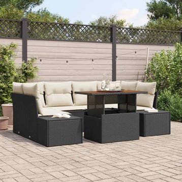 vidaXL Tuin Sofa Set 7 st Zwart Poly riet, Verzenden, Nieuw, 7 zitplaatsen