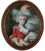 German school (XIX-XX), signed - Retrato de dama con vestido, Antiek en Kunst