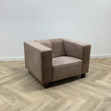 fauteuil (hxbxd) 67x103x87 cm, taupe - bruin leer, Ophalen of Verzenden, Gebruikt, Leer, Eén