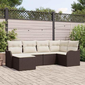 vidaXL Tuin Sofa Set 6 st Bruin en wit poly rattan, Verzenden, Nieuw, Rotan, 6 zitplaatsen