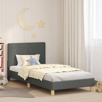 vidaXL Bedframe voor kinderen met hoofdbord Donkergrijs 90 x, Verzenden, Nieuw, Grijs, Stof