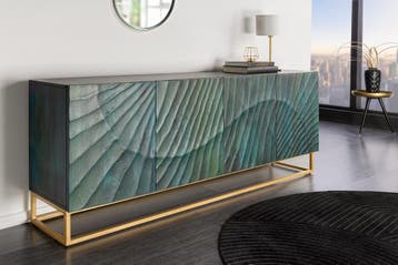 Massief dressoir SCORPION 180cm turquoise mangohout goud, Ophalen of Verzenden, Nieuw