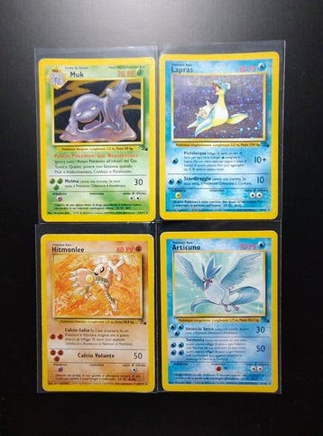 Pokémon - 4 Card - Lapras Holo - Muk Holo - Hitmonlee Raro -, Nieuw