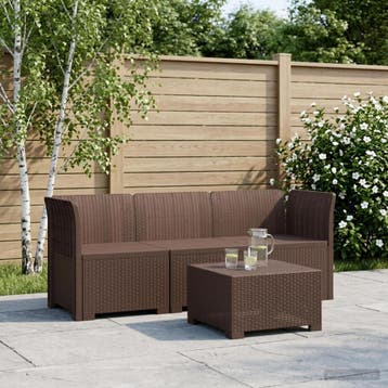 vidaXL 3-zits Tuinbank in Rattan Look PP Bruin, Tuin en Terras, Verzenden, Nieuw