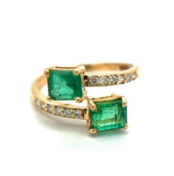 Ring - 14 karaat Geel goud - 1.65ct. tw. Smaragd - Diamant, Nieuw