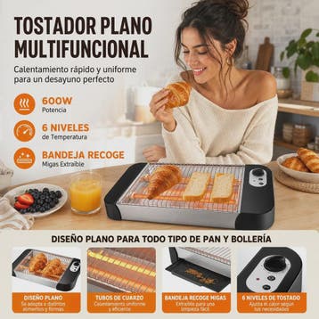Multifunctionele Platte Broodrooster 600W met 6 Toastniveaus, Verzenden, Nieuw
