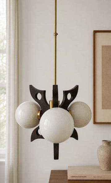 space age solid wood glass lamp woth brass - Szarvas -