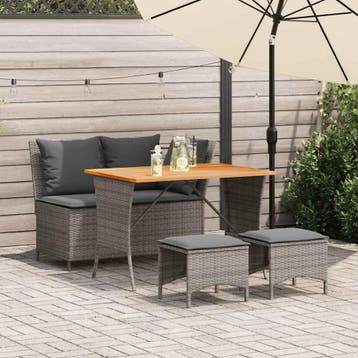 vidaXL 4-delige Tuinset met kussens poly rattan grijs, Verzenden, Nieuw, 3 zitplaatsen, Tuinset