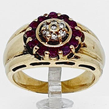 Ring - 18 karaat Geel goud - 0.37ct. tw. Robijn - Diamant -, Nieuw