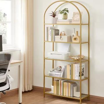 Glazen Boekenkast 5 Niveaus – Gouden Staand Wandrek Modern, Verzenden, Nieuw