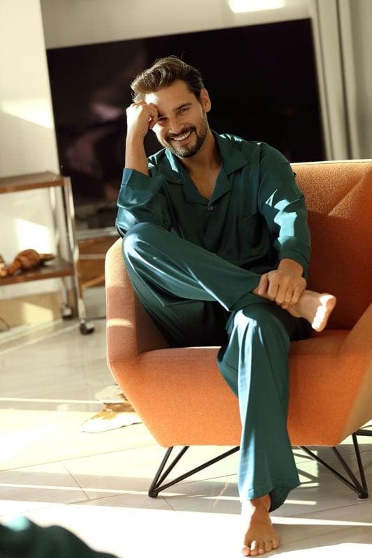 Elegante satijnen herenpyjama -Satijn pyjama heren met, Kleding | Heren, Pyjama's, Nieuw, Overige maten, Verzenden