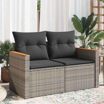 vidaXL Tuinbank 2-zits met kussens poly rattan grijs, Tuin en Terras, Verzenden, Nieuw