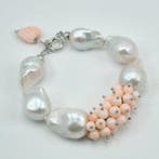 Koraal - Zilver - Armband - Barokke parels en koraal, Verzamelen, Mineralen en Fossielen