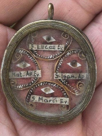 Reliekhouder - Brons, Glas, Textiel - 1850-1900 - Vier