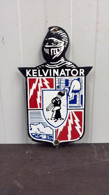 Kelvinator – Riddervorm – Vintage emaille reclamebord -