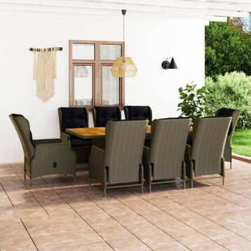 vidaXL 9-delige Tuinset met kussens poly rattan bruin, Tuin en Terras, Verzenden, Nieuw, 8 zitplaatsen, Tuinset