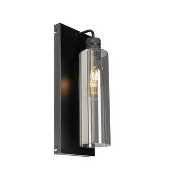 Moderne wandlamp zwart met smoke glas - Stavelot, Verzenden, Nieuw, Glas