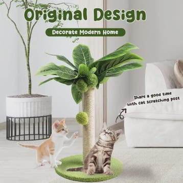 Schattige Kattenkrabpaal met Bladeren en Sisal Touw - Speelp, Verzenden, Nieuw