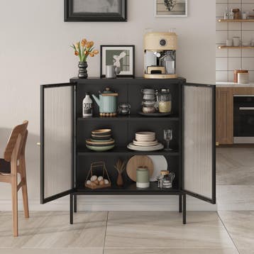 Vitrinekast Susa staal 100x80x30 cm zwart [en.casa], Verzenden, Nieuw