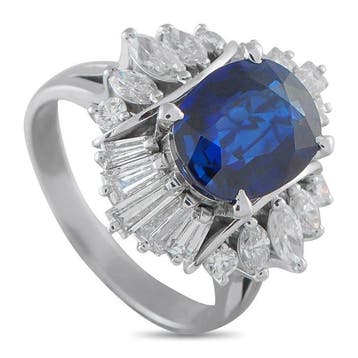 Ring Platina 1,37 ct diamant- en saffierring, Platina -, Nieuw