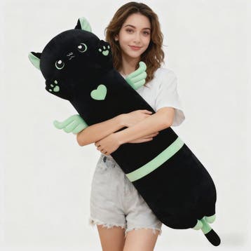 Kawaii Zwarte Kat Pluche Knuffelkussen met Vleugels - Extra, Verzenden, Nieuw