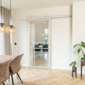 Stalen Schuifdeur met koofsysteem 6 Vlaks Wit Helder glas Lu, Doe-het-zelf en Verbouw, Kozijnen en Schuifpuien, 75 tot 150 cm