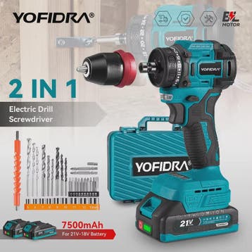 YOFIDRA 21V Brushless Accuboormachine - 10mm Klopboorfunctie, Verzenden, Nieuw