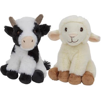 Koe en schaap knuffel set - pluche - 19 en 17 cm, Verzenden, Nieuw
