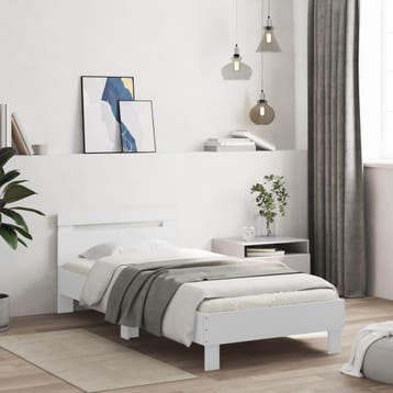 vidaXL Bedframe met hoofdbord bewerkt hout wit 100x200 cm, 100 cm, Eenpersoons, Verzenden, Wit