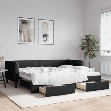 vidaXL Slaapbank met onderschuifbed en lades 90x190 cm stof, Huis en Inrichting, Slaapkamer | Bedden, 90 cm, Eenpersoons, Verzenden