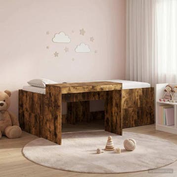 vidaXL Hoge Bed Frame met Bureau voor Kinderen Gerookt eiken, Verzenden, Nieuw, Bruin, Hout