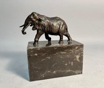 Beeld, Wandelende Olifant - 21 cm - Brons