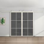 Dubbele stalen schuifdeur - 6 Vlaks - Wit - Rook glas, 75 tot 150 cm, Nieuw, 150 tot 225 cm, Metaal