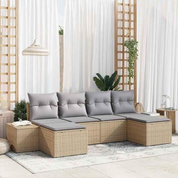 vidaXL Tuin Sofa Set 6 st Beige poly rattan, Verzenden, Nieuw, Rotan, 6 zitplaatsen