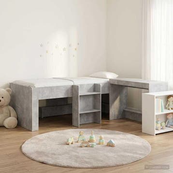 vidaXL Hoge Bed Frame met Bureau voor Kinderen 2 st, Verzenden, Nieuw, Grijs, Hout