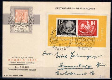 Duitse Democratische Republiek (DDR) 1950 - DEBRIA-Block op, Postzegels en Munten, Gestempeld