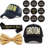 Groom to Be set met cap, sjerp, dasstrik en 9 buttons, Verzenden, Nieuw, Versiering, Geboorte of Huwelijk