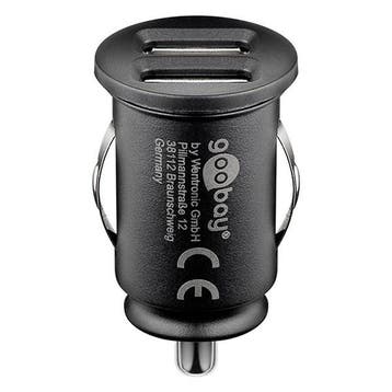 USB autolader | Goobay | 2 poorten (USB A, 2.4A, Zwart), Verzenden, Nieuw