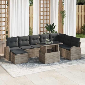 vidaXL Tuin Sofa Set 9 st Grijs Poly riet, Verzenden, Nieuw, Rotan, Meer dan 8 zitplaatsen