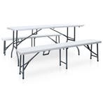 vidaXL Tuintafel met 2 bankjes inklapbaar 180 cm staal en, Verzenden, Nieuw, Textileen