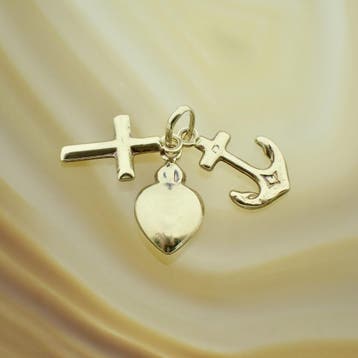 Gouden hanger; Geloof, hoop en liefde (Hanger of bedel), Ophalen of Verzenden, Gebruikt, Goud, Overige merken