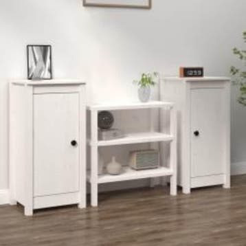 vidaXL Dressoirs 2 st 39x35x80 cm massief grenenhout wit, Verzenden, Nieuw, Grenenhout, Minder dan 50 cm