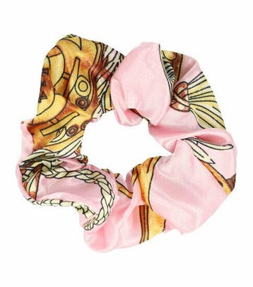 Haarelastiek Scrunchie – Kettingprint – Satijnlook – Roze, Nieuw