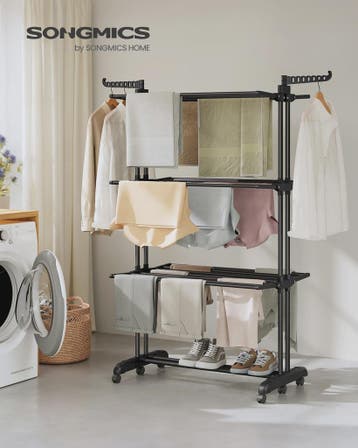 SONGMICS 4-laags droogrek met inklapbare vleugels en wielen, Kleding | Dames, Kledingrekken, Verzenden, Nieuw