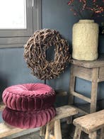 TRENDY: NIEUW VELVET KANAN BURGUNDY ROND KUSSEN FLUWEEL, Nieuw