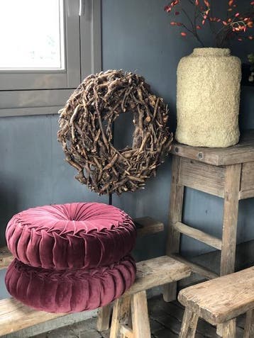 TRENDY: NIEUW VELVET KANAN BURGUNDY ROND KUSSEN FLUWEEL, Nieuw