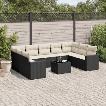 vidaXL 10-delige Loungeset met kussens poly rattan zwart, Verzenden, Nieuw, Loungeset