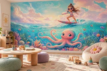 Zeedieren behang meisjeskamer – fotobehang met octopus, Verzenden, Fotobehang