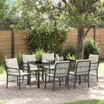 vidaXL Tuin eettafelset met kussen 7 pcs Zwart poly rattan, Verzenden, Nieuw, Rotan, 7 zitplaatsen