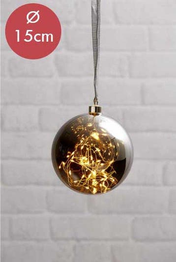 Kerstbal met 40 LED lampjes 15cm Rook Zwart, Nieuw